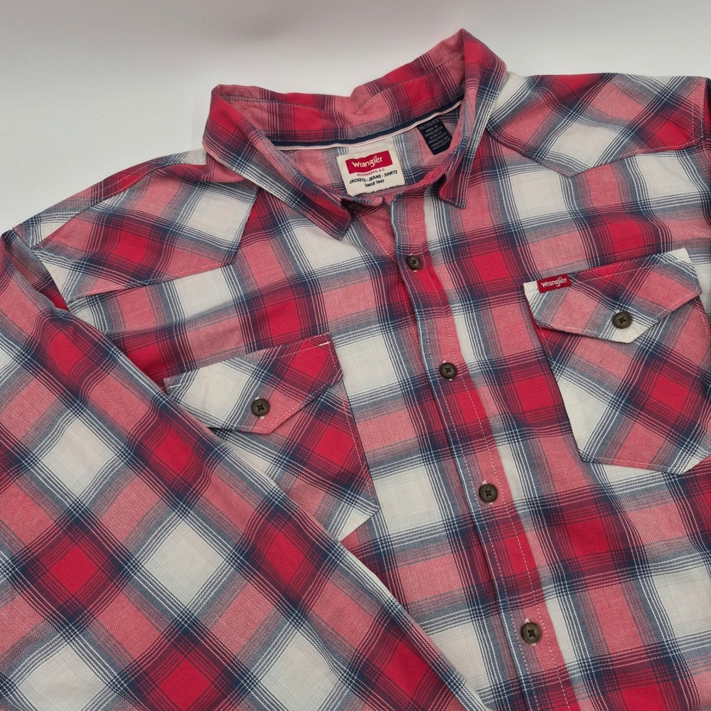 Wrangler Mens 3XL Red Blue Plaid Western Long Sleeve Button Down Shirt 112351787